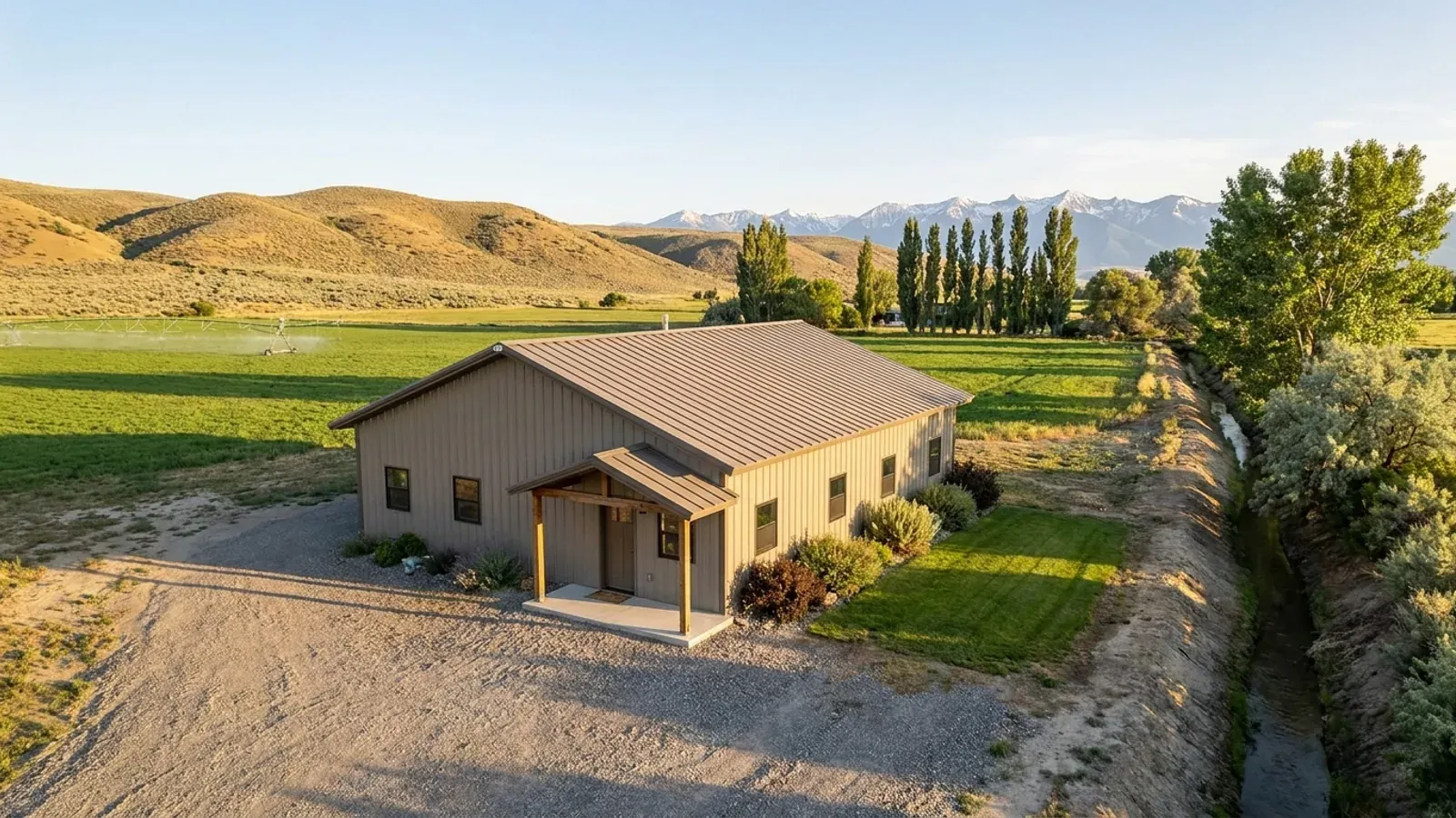 A compact 30x40 barndominium sized like a starter home or cabin, with a covered entry porch and no large shop bay.